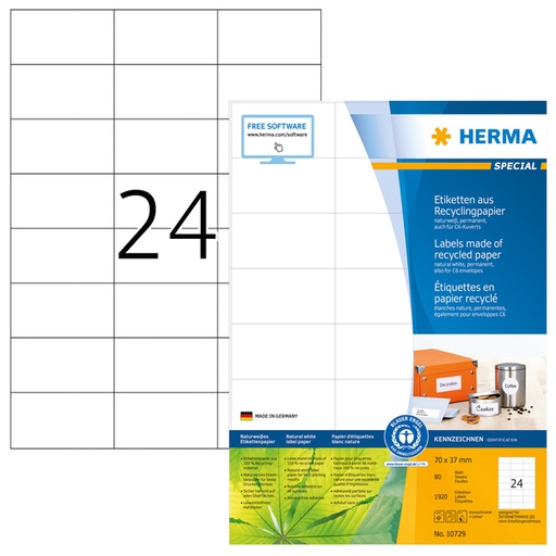 [1421075] Etiket HERMA recycling 10729 70x37mm 1920stuks wit