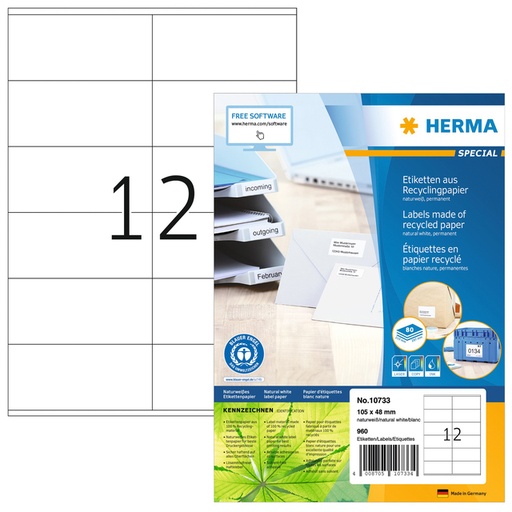[1421077] Etiquette HERMA Recycling 10733 105x48mm blanc 960 pièces