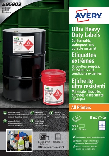 [1419984] Etiket Avery B3427-50 105x74mm polyethyleen wit 400 stuks