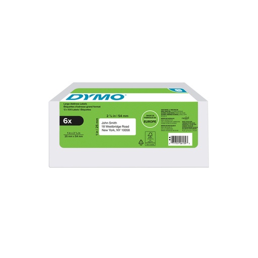 [1418994] Etiket Dymo LabelWriter adressering 25x54mm 6 rollen á 500 stuks wit