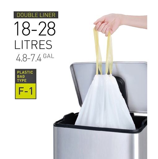[1388745] Sac poubelle EKO MDPE type F1 avec lien coulissant 49x38cm 18-28L blanc 20 pièces