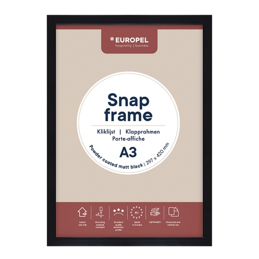 [1421188] Cadre clipsable Europel A3 25mm noir mat