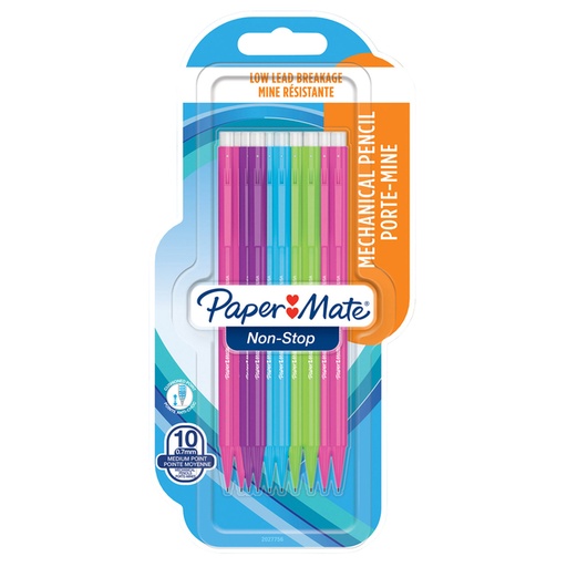 [1421326] Vulpotlood Paper Mate non stop 0.7mm HB assorti blister à 10 stuks