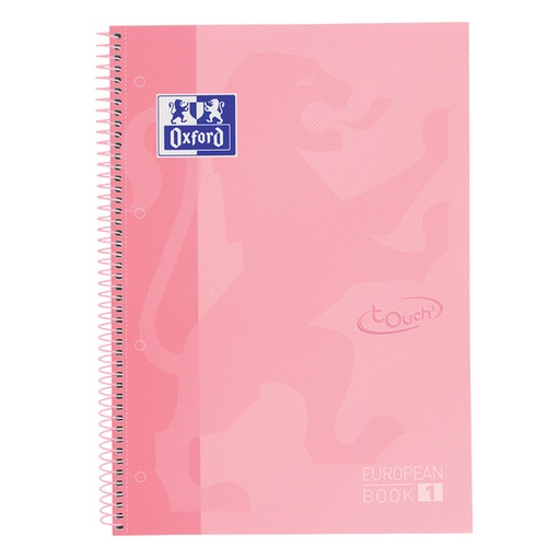 [1420115] Cahier de notes Oxford Touch Europeanbook A4+ 4 perforations ligné 160 pages pastel rose