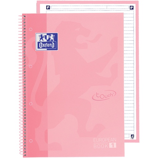 [1420115] Cahier de notes Oxford Touch Europeanbook A4+ 4 perforations ligné 80fls pastel rose