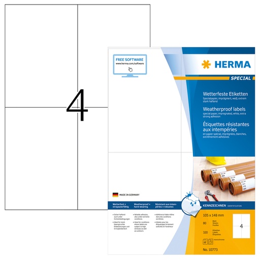 [1420072] Etiket HERMA 10773 105x148mm weerbestendig wit 320 stuks