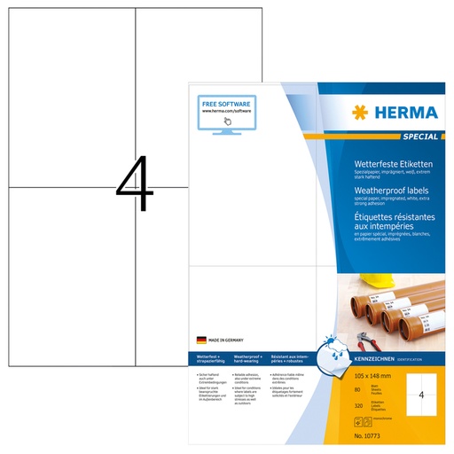 [1420072] Etiquette HERMA 10773 résiste aux intempéries 105x148mm blanc 320 pièces