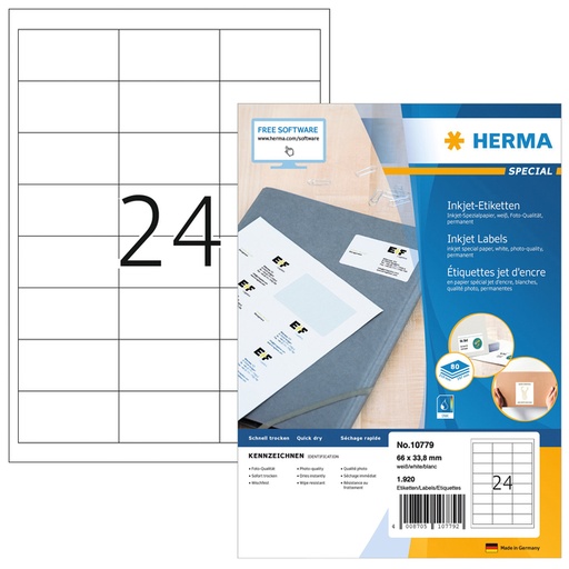 [1420069] Etiket HERMA 10779 66x33.8mm wit 1920 stuks