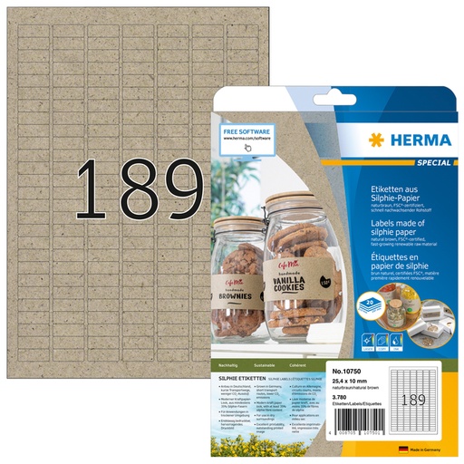 [1420435] Etiket HERMA 10750 25.4x10mm silphie bruin 3780 stuks