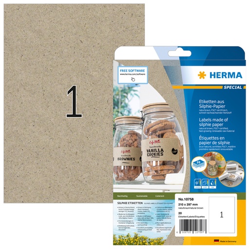[1420436] Etiquette HERMA 10758 210x297mm silphie brun 20 pièces