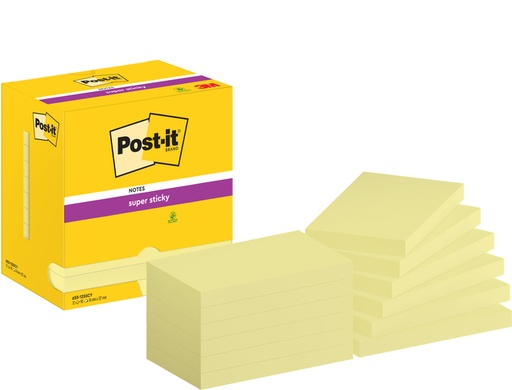 [1420096] Memoblok Post-it 655 Super Sticky 76x127mm Canary yellow 12 stuks
