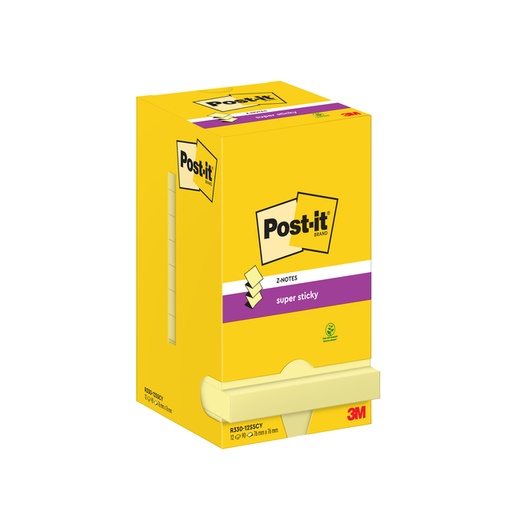 [1420101] Bloc-mémos Post-it Z-Notes S330 Super Sticky 76x76mm jaune 12 pièces