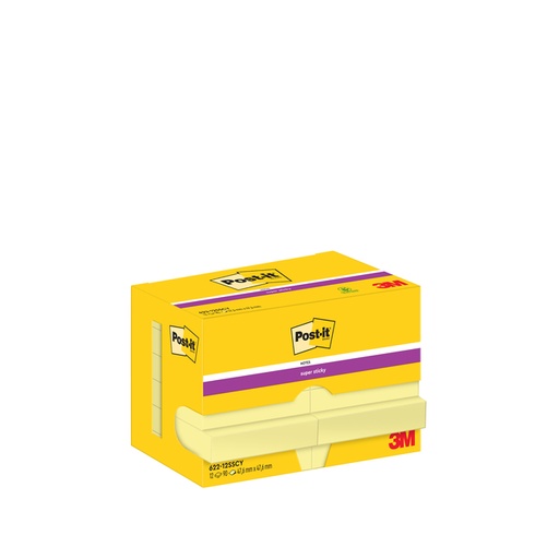 [1420102] Bloc-mémos Post-it 622 Super Sticky 47,6x47,6mm jaune 12 pièces