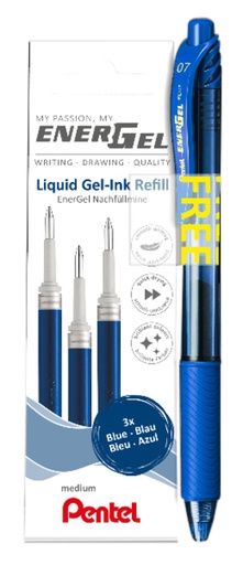 [1420477] Gelschrijvervulling Pentel LR7 Energel met gratis gelpen medium blauw blister à 3 stuks