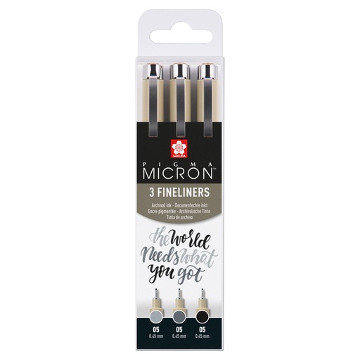 [1404234] Fineliner Sakura Pigma Micron 05 set noir gris 3 tailles