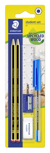 [1406907] Crayon Staedtler Noris HB blister 2 pièces avec stylo bille gomme taille-crayon règle set 6 pièces