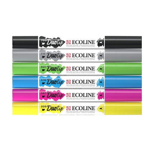 [1407221] Stylo Duotip Talens Ecoline set de base 6 couleurs