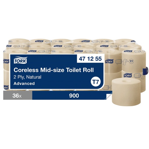 [1419401] Toiletpapier Tork T7 hulsloos Natural Advanced midsize 2-laags 900vel 472155