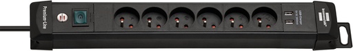 [1419413] Stekkerdoos Brennenstuhl Premium 6vdig 2 USB H05VV-F 3G1.5 3m zw FR/BE