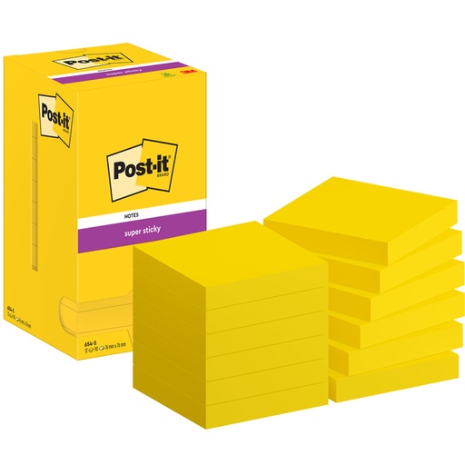 [1419440] Bloc-mémos Post-it 644 Super Sticky 76x76mm jaune ultra 12 pièces