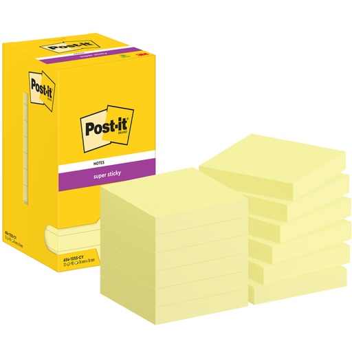 [1420103] Bloc-mémos Post-it 654 Super Sticky 76x76mm jaune canari 12 pièces