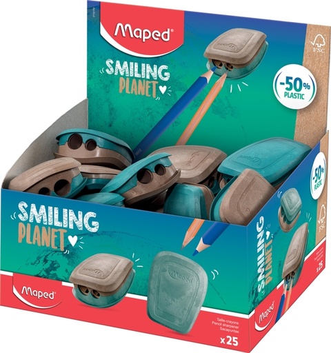 [1406876] Puntenslijper Maped Smiling Planet 2-gaats display à 25 stuks