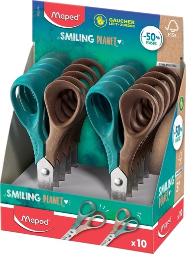 [1406885] Schaar Maped Smiling Planet 12cm links display à 10 stuks assorti