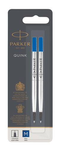 [1421286] Rollerpenvulling Parker Quink medium blauw blister à 2 stuks