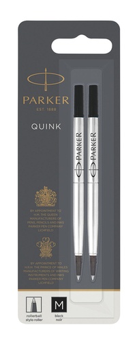 [1421287] Rollerpenvulling Parker Quink medium zwart blister à 2 stuks