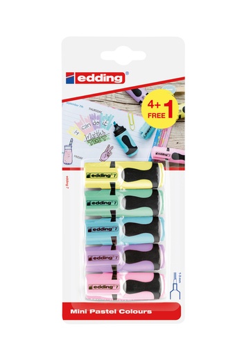 [1421897] Surligneur edding 7 Mini 1-3mm pastel assorti blister 4+1 pièce gratuite