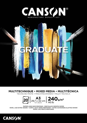 [1399211] Mixed mediapapier Canson Graduate Mixed Media 20vel 240gr A3 zwart