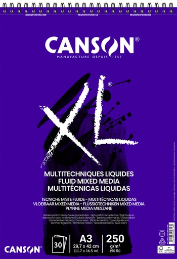 [1406746] Bloc à dessin Canson XL Multitechniques liquides A3 30 feuilles 250g ultra blanc