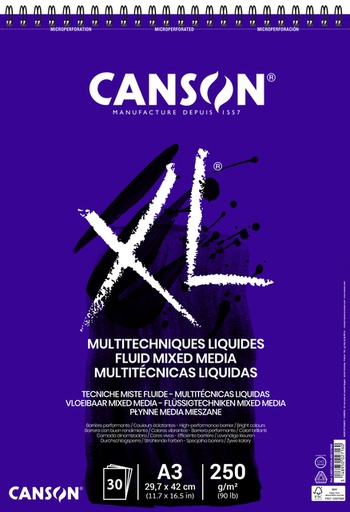 [1406746] Mixed mediapapier Canson XL Fluid Mixed Media 30vel 250gr A3 extra wit