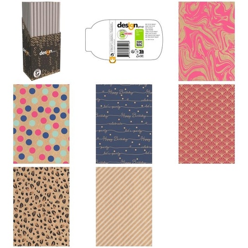 [1422021] Inpakpapier IG Group Printed Kraft 200x70cm assorti