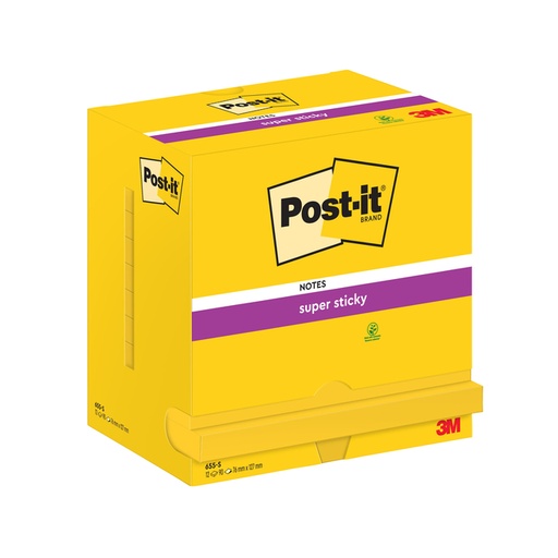 [1419439] Bloc-mémos Post-it 655 Super Sticky 76x127mm néon jaune 12 pièces