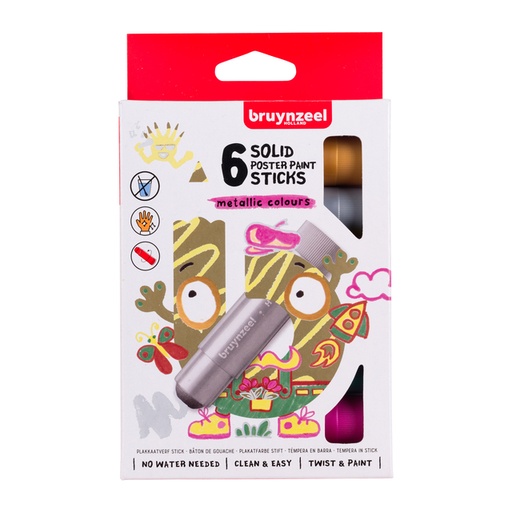 [1407010] Bâton gouache Bruynzeel kids set 6 couleurs métalliques
