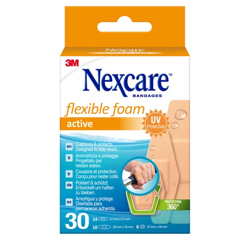 [1419298] Pansement Nexcare Active Flexible Foam résistant à l'eau 30 pièces assorti
