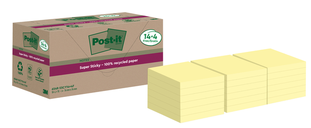 Bloc mémos Post-it 654 RSS12CY 76x76mm jaune 14 + 4 gratuits