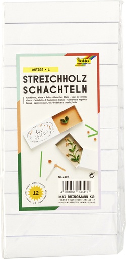 [1407612] Boîte d'allumettes Folia 110x60x20mm blanc 12 pièces