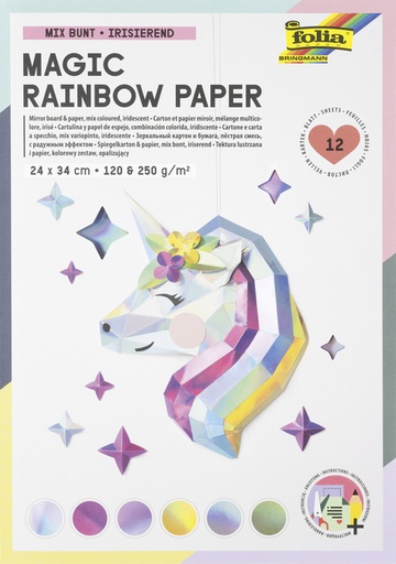 [1407630] Papier et carton miroir Folia 24x34cm 120g et 250g 12 feuilles 6 teintes