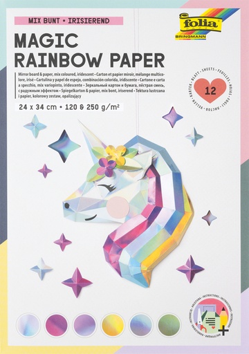 [1407630] Papier et carton miroir Folia 24x34cm 120g et 250g 12 feuilles 6 teintes