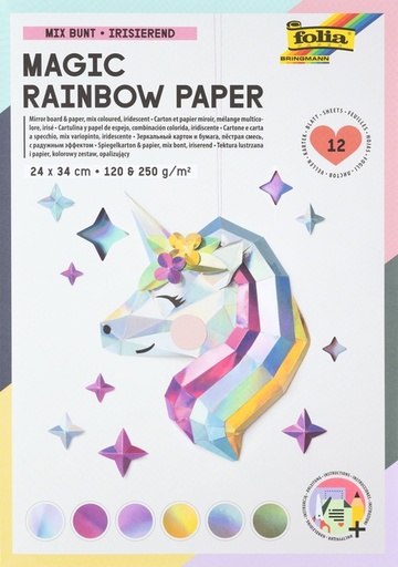 [1407630] Papier et carton miroir Folia 24x34cm 120g et 250g 12 feuilles 6 teintes