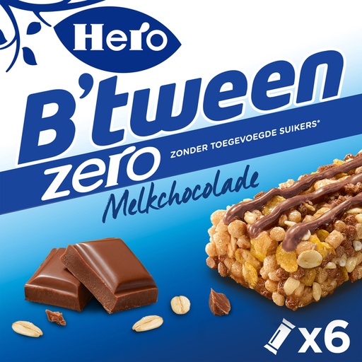 [1422334] Barre de céréales Hero B''tween chocolat au lait Zero 6 paks barre 25g