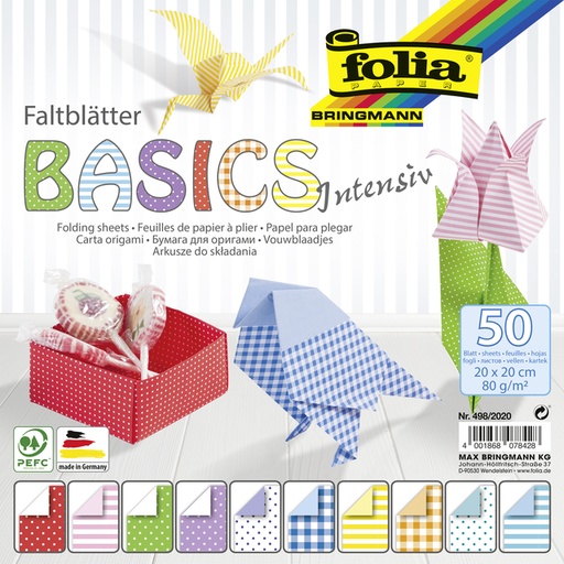 [1407609] Vouwblaadjes Folia 80gr 20x20cm 50 vel 2-zijdig 10 basics designs
