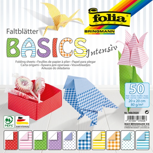 [1407609] Vouwblaadjes Folia 80gr 20x20cm 50 vel 2-zijdig 10 basics designs