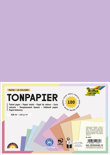 [1407610] Papier teinté Folia A4 100 feuilles 10 couleurs pastel