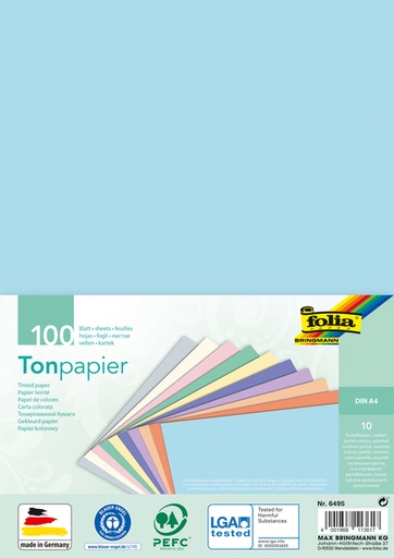 [1407610] Papier teinté Folia A4 100 feuilles couleurs pastel