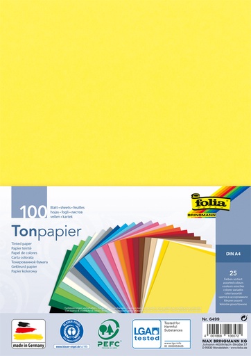 [1407618] Papier teinté Folia A4 100 feuilles couleurs basiques