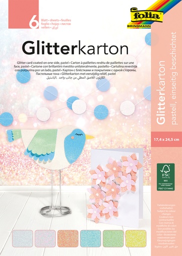 [1407622] Glitterkarton Folia 174x245mm 6 vel pastel assorti