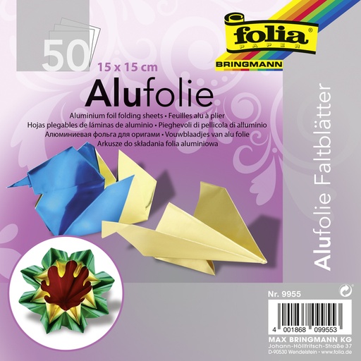 [1407627] Papier alu à plier Folia 15x15cm 50 feuilles assorti
